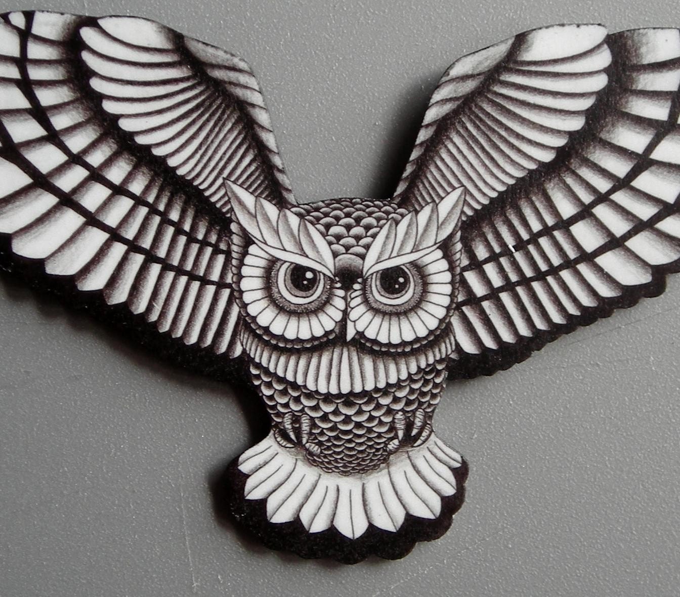 Swooping Owl in Black and White Necklace