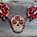 Antiqued Sugar Skull and Tattoo Roses Necklace