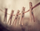 clothespins photograph / clothes pin, rustic, earth tones, laundry, clothesline, brown, still life / family of five / 8x10 fine art photo