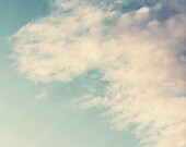 cloud sky nature photograph / blue, white, fluffy, light, cotton, fluff / puffy / 8x8 fine art photo