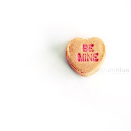 whimsical candy heart photograph / love, heart, romantic, message, valentine's day, anniversary, negative space, minimalist / be mine / 8x8 - shannonpix