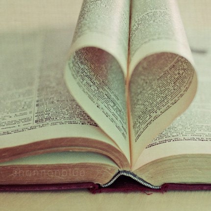 heart book photograph / valentine's day, book, print, text, literary, library, heart, love / i heart books / 8x8 fine art photograph
