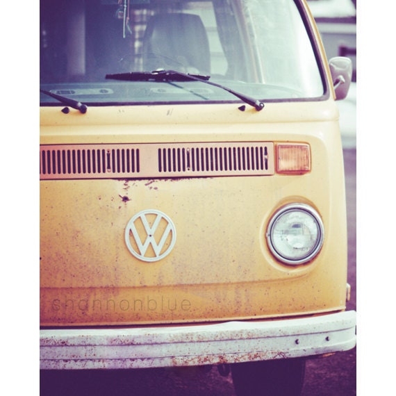 vintage volkswagen bus photograph / van, retro, mustard yellow, car, transportation, hippie / vw / 8x10 fine art photograph