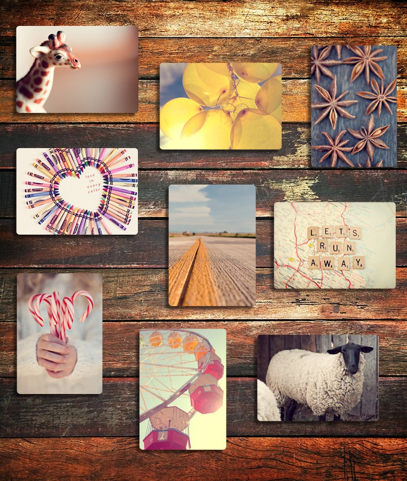 adventure travel photo magnet / kitchen decor, fine art photograph, wanderlust, escape, run away, scrabble tiles, letters