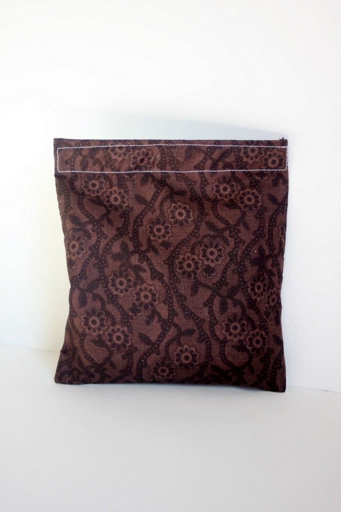 Reusable cloth sandwich bag- brown floral vine
