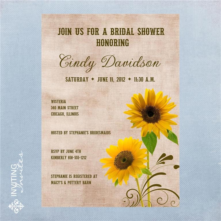 Sunflower Bridal Shower Invitation Printable, Digital File