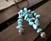 Larimar natural sterling silver leather necklace