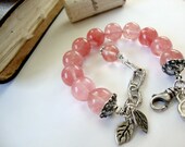 Pink quartz handmade Bracelet artisan rustic sterling silver