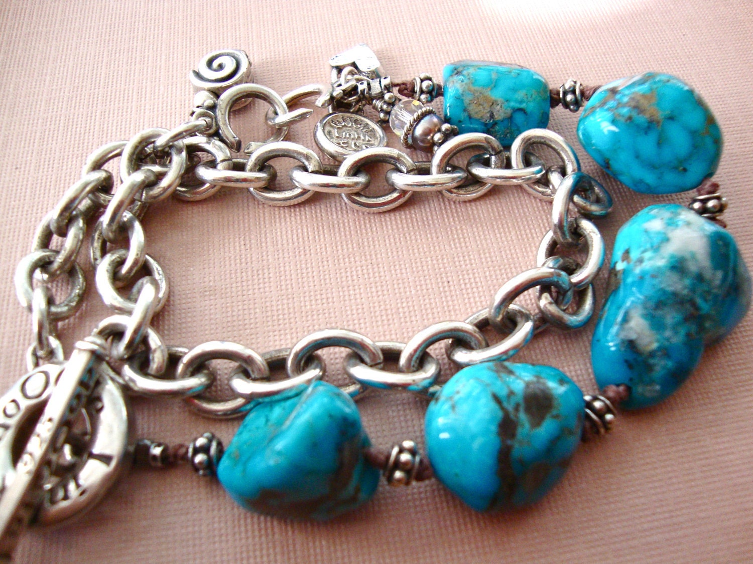 Large Chunky Turquoise Artisan Sterling Silver Necklace Custom
