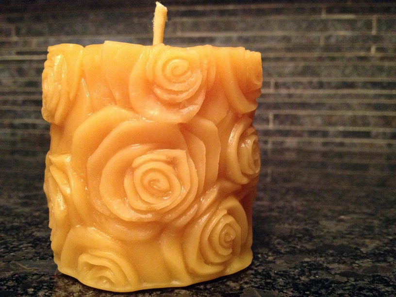 Rose Textured Beeswax Pillar Candle 2.5"x3"
