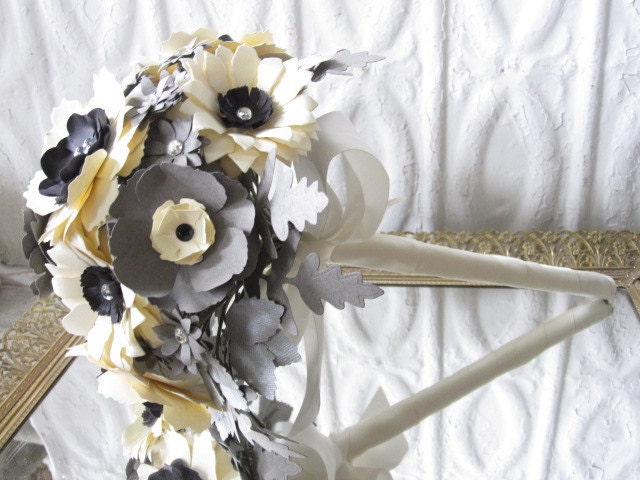 Gray and Cream Paper Flower Bouquet