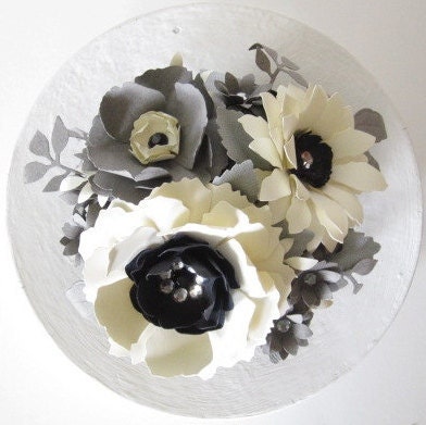 Ivory and Grey Paper Flower Cake Topper