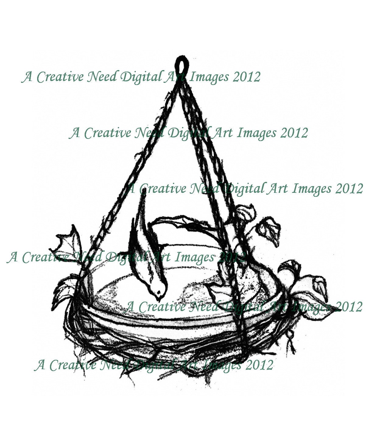 INSTANT Download BIRD BATH Digital Stamp Image