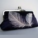 Pure Silk Embroidered Feathers Clutch in Navy Blue and Ivory