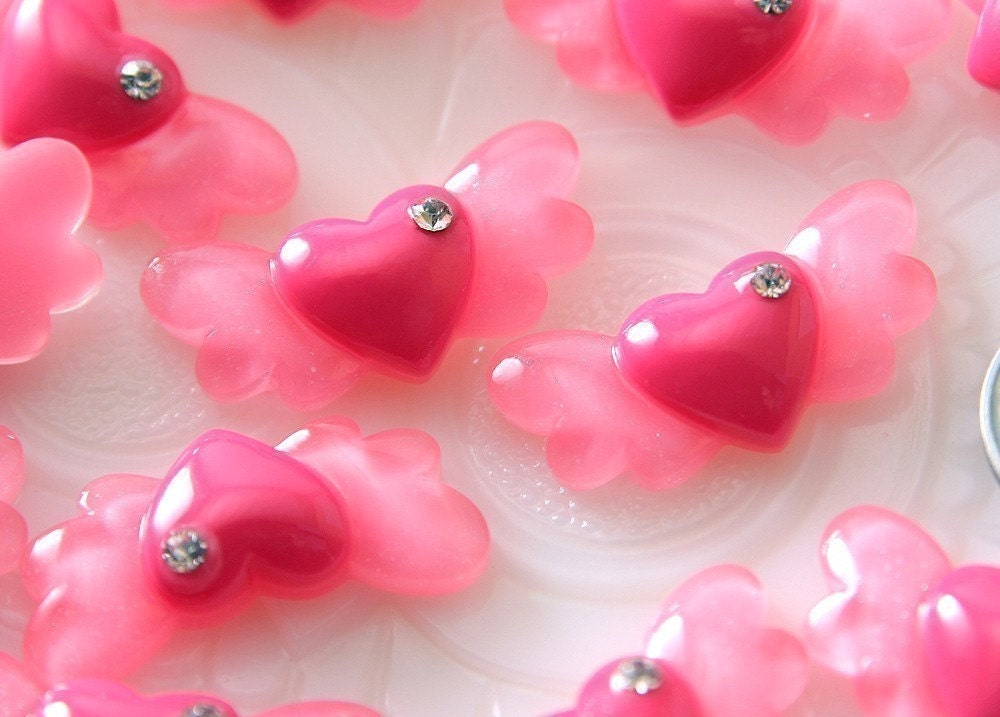 30mm Angel Heart Resin Cabochons - 6 pc set