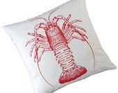 Vintage Spiny Lobster hand silk screened cotton canvas throw pillow 18 inch RED