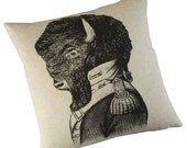 Buffalo Bison silk screened cotton canvas throw pillow 18 inch black