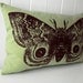 Giant IO Moth silk screened cotton canvas throw pillow toile 18x12 apple green brown