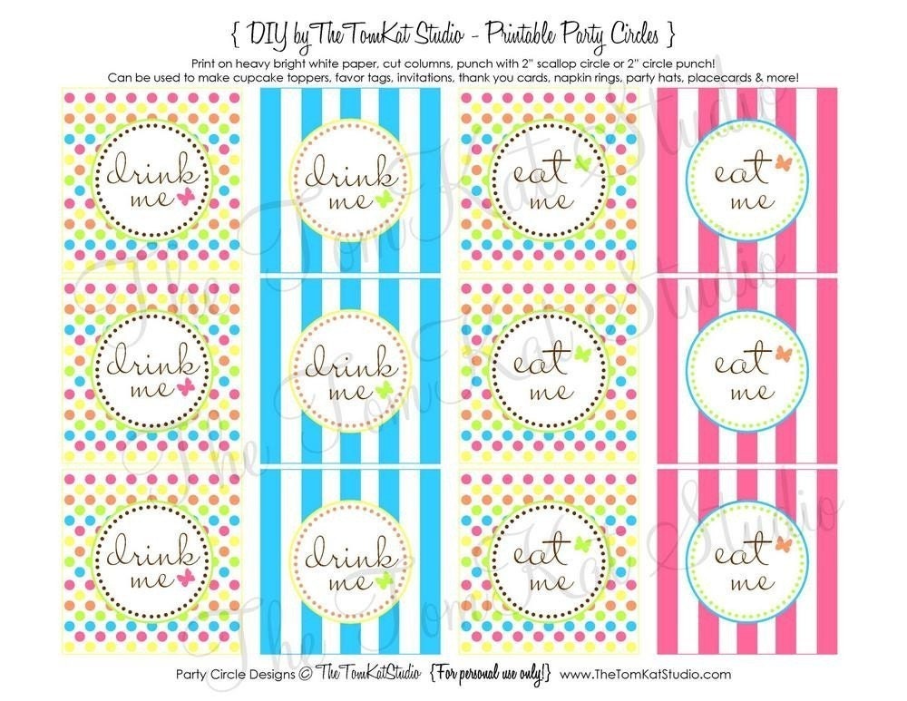 Alice in Wonderland Party Printable Eat Me Drink Me Tags by The TomKat Studio