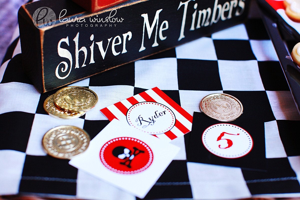Pirate Party Cupcake Toppers Printable Party Circles by The TomKat Studio