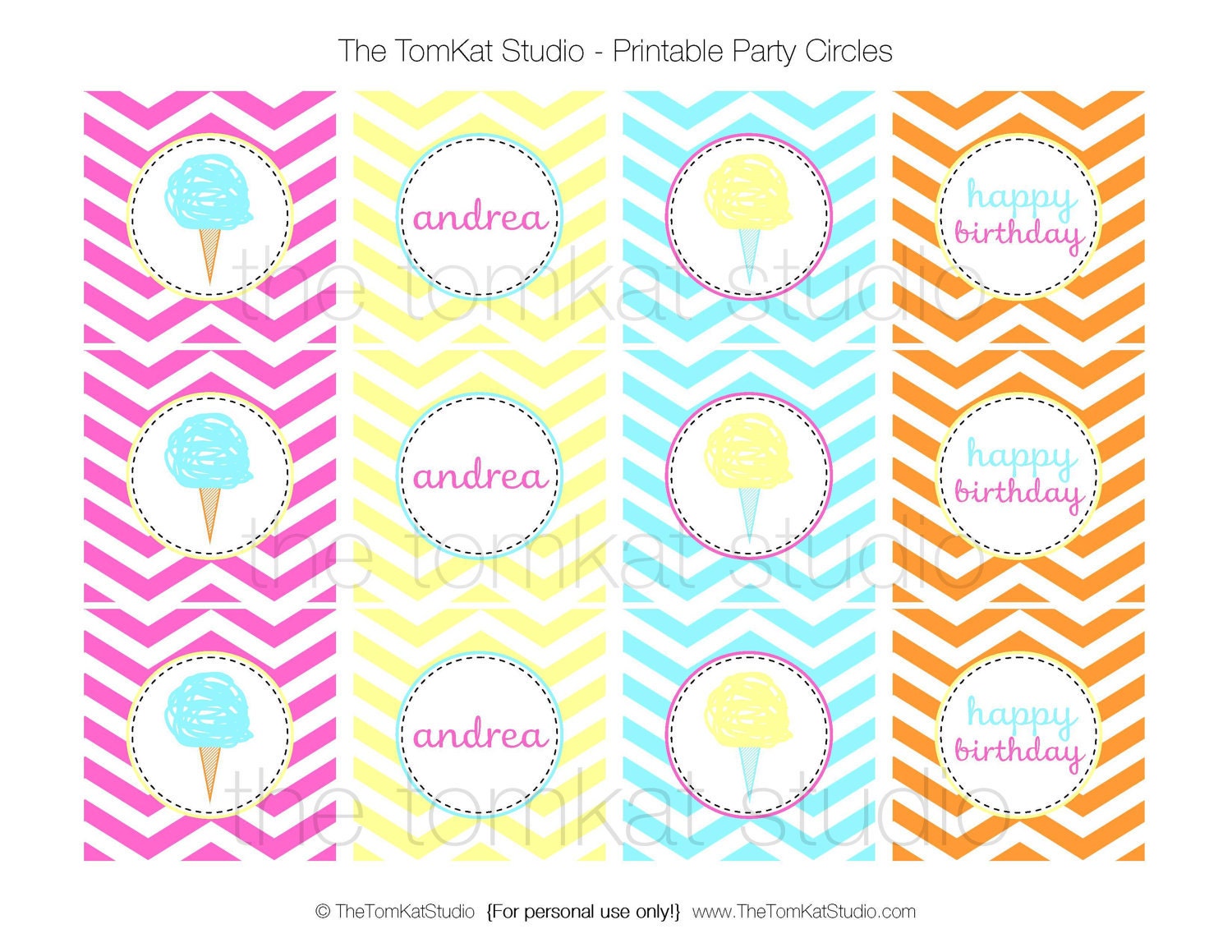 Chevron Cotton Candy Party Printable Cupcake Toppers by The TomKat Studio