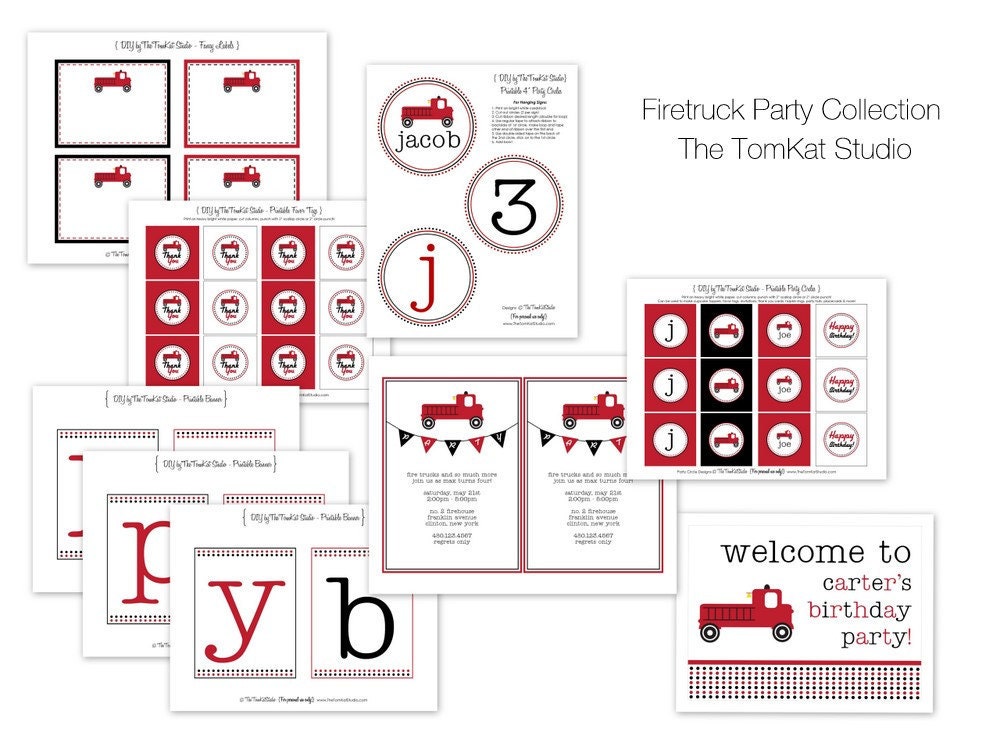 Fire Truck Party Full Printable Collection by The TomKat Studio