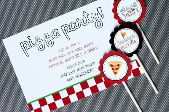 PRINTABLE INVITATION DESIGN - Pizza Party Collection - The TomKat Studio Il_570xn