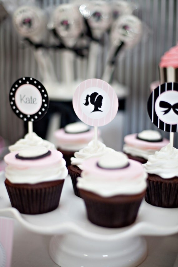 Glamour Girl in Paris Party Printable Cupcake Toppers by The TomKat Studio Il_570xn