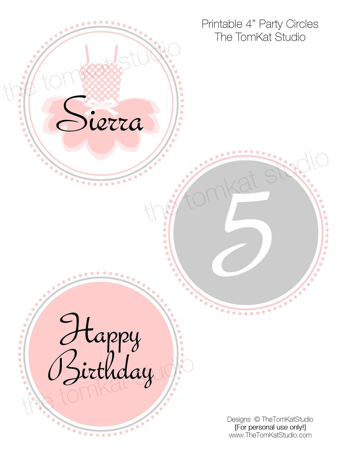 Ballerina Tutu Party - 4" Printable Party Circles - The TomKat Studio Il_570xn