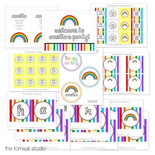 Rainbow Birthday Party - Full Printable Collection - The TomKat Studio Il_570xn