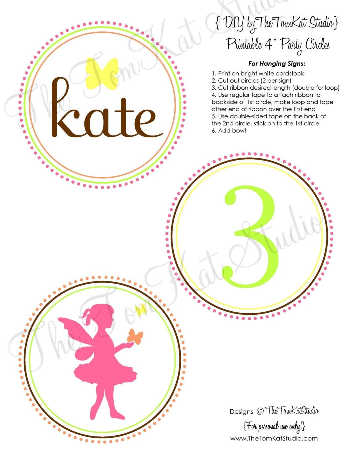 PRINTABLE 4 INCH Party Circles - Fairy Garden Birthday Party Collection - DIY by The TomKat Studio