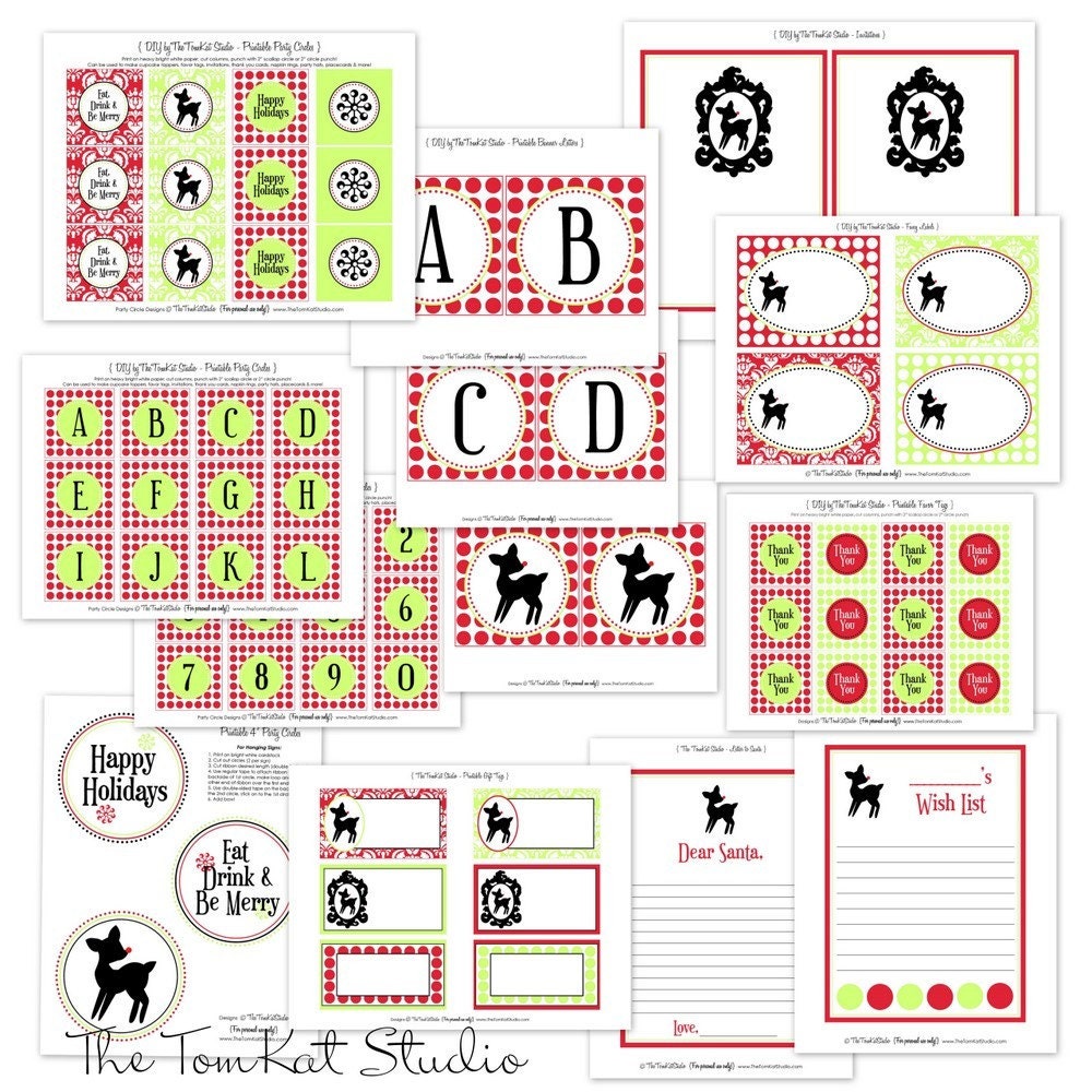 Printable Christmas Party Collection - Vintage Rudolph Holiday - The TomKat Studio