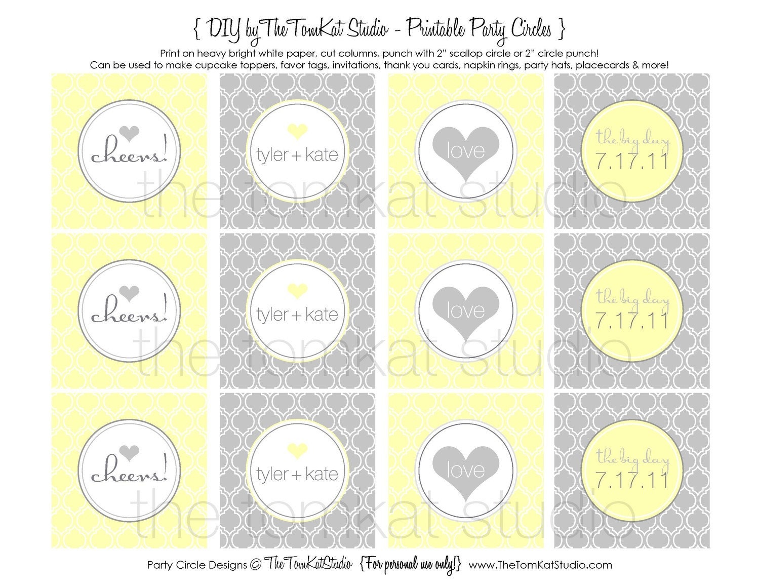 Yellow & Gray Printable Cupcake Toppers - The TomKat Studio