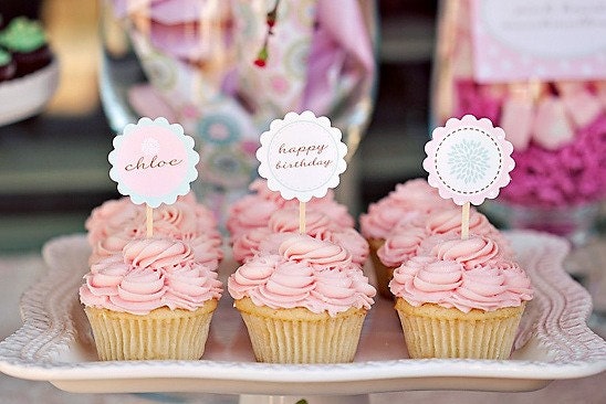 Flower Garden Party Printable Cupcake Toppers/Labels by The TomKat Studio