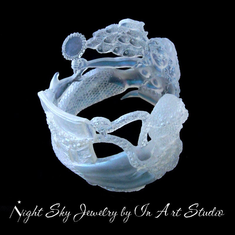 Mermaid and Octopus Jewelry Iridescent Resin Cuff Bracelet