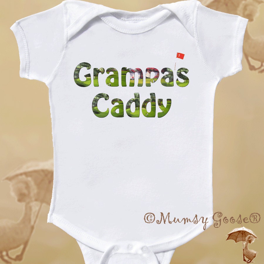 Funny Onesie Grampa's Caddy Golf bodysuit and infant tee  Also in Spanish Abuelo's infant romper creeper