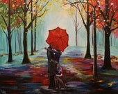 Couple in Love Couples Kissing Art Print Gilcee Wall Art Print In Love Rainy Hugging Romance Romantic Umbrella Rainy "Sweethearts Kiss"
