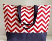 Red Chevron XL Extra Large BIG Tote Bag / Beach Bag - Ready to Ship