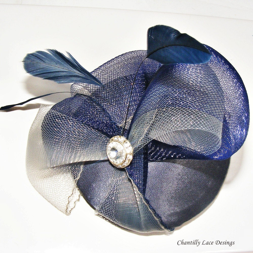 Navy Pewter Crinoline Fascinator
