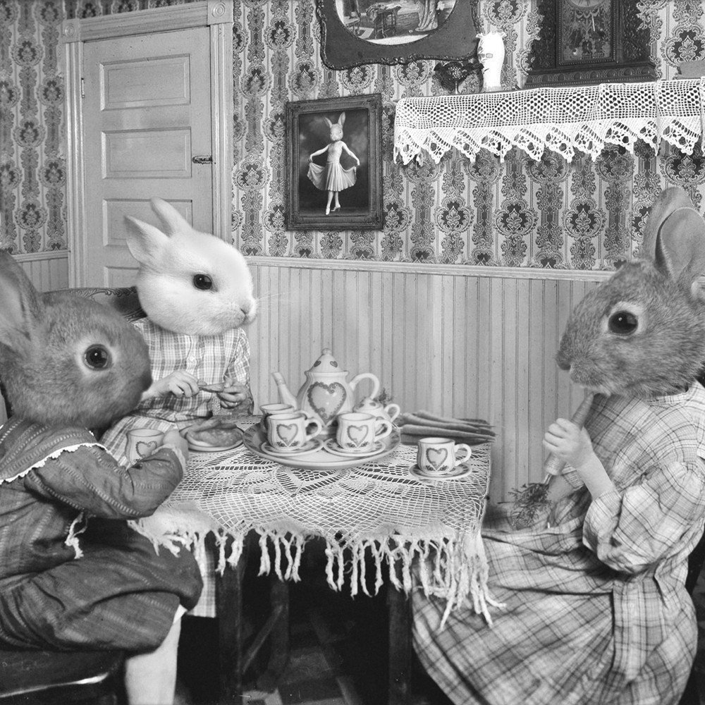5x7 Bunny Tea Party - Photographic Art Print
