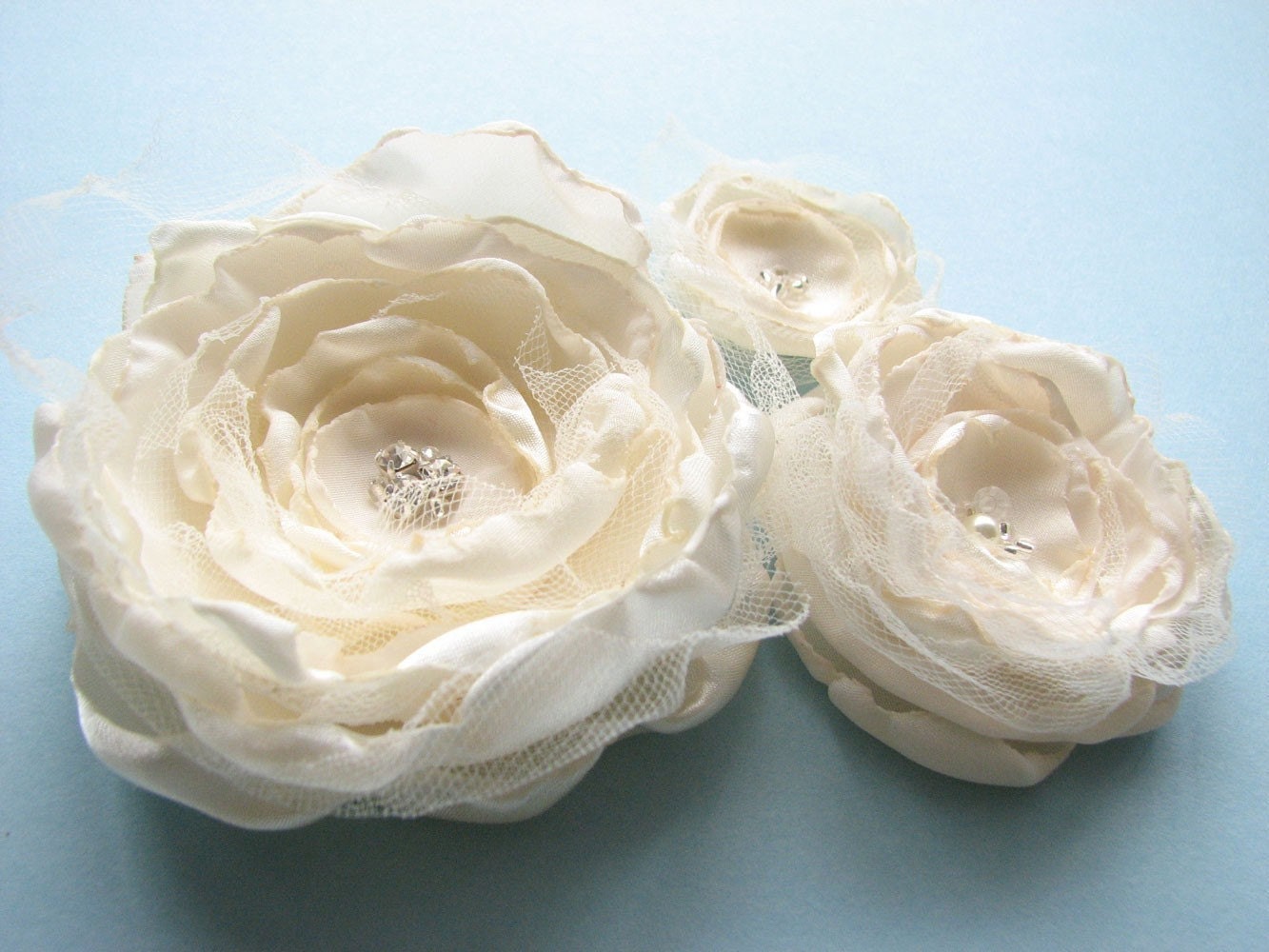 3 bridal hair clips, decor or dress add-ons 'frosting'