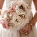 Fabric Flower Custom Wedding Bouquet, with rhinestone and pearl brooches, choose your colors