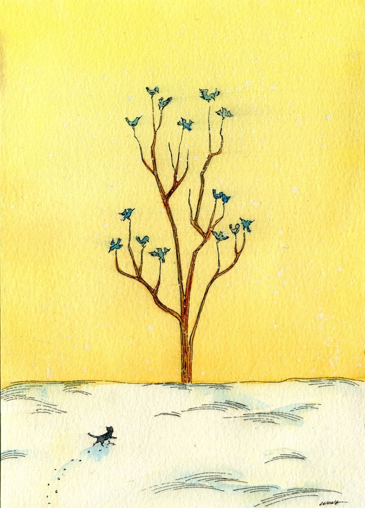 Original 5x7 Painting -- On my way to the bird tree