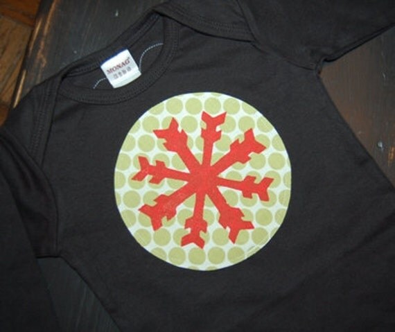 Christmas Shirt ... Screenprinted Winter Wonderland Snowflake shirt in green polka dots and red Il_570xn
