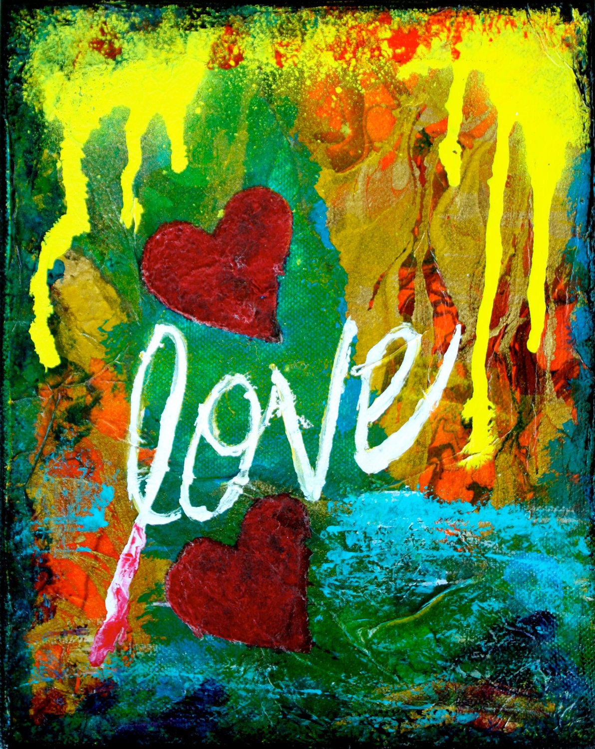 Two Hearts of Love - 8" x 10" Mixed Media Original - Home Decorating, Art