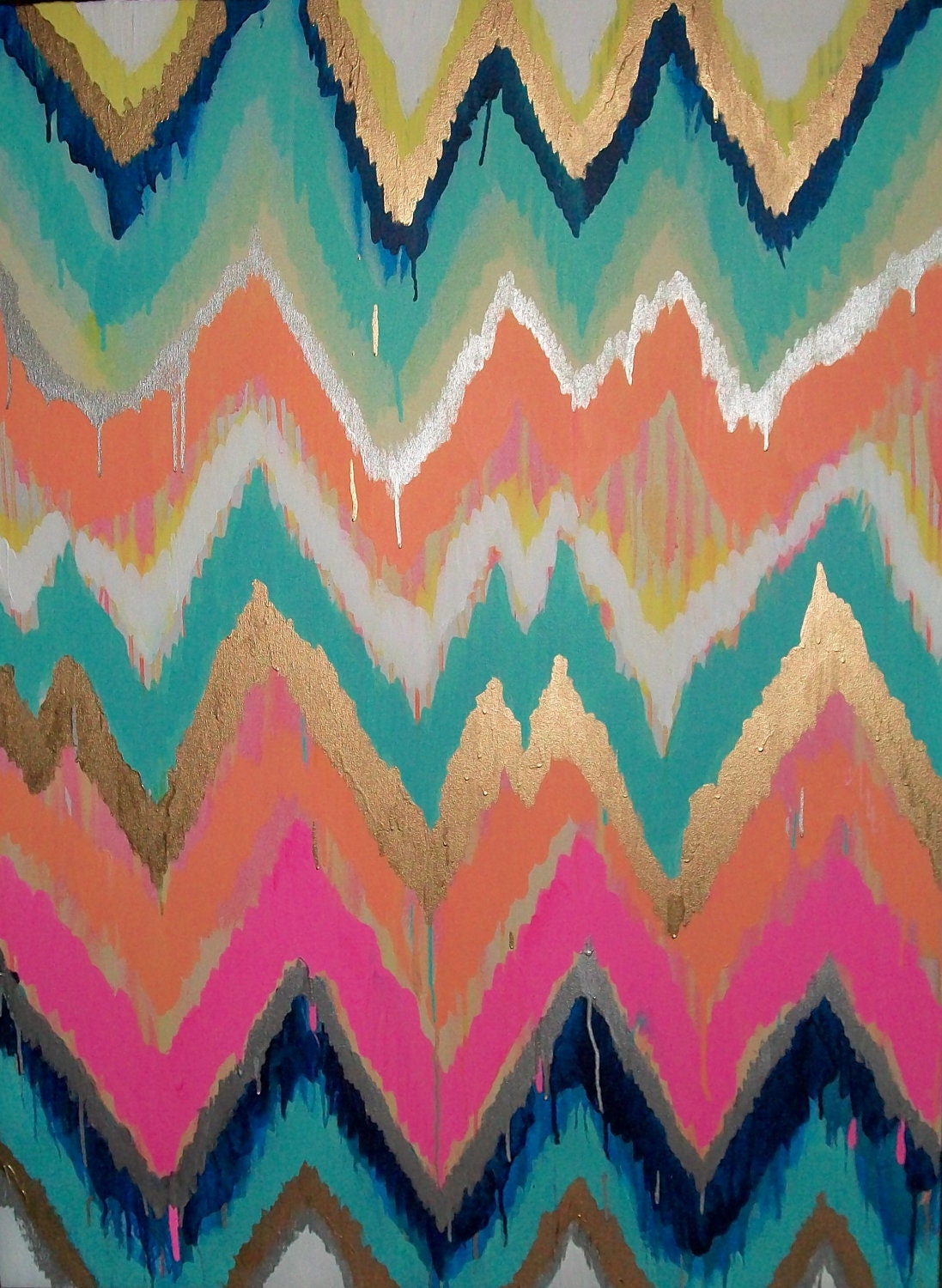 Custom ikat chevron 30x30 Painting by Jennifer Moreman