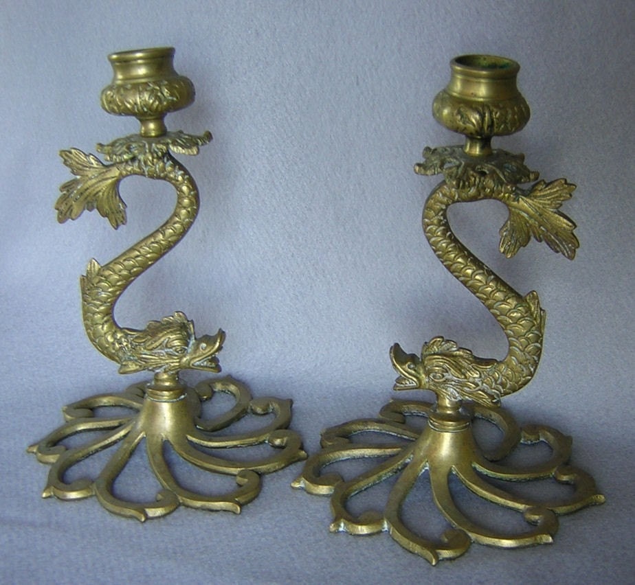 Pair Vintage Brass Dolphin Candlesticks by Neatcurios on Etsy