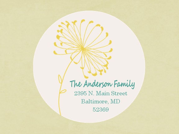 Return address labels, stickers, tags, envelope seals, round--Dandelion