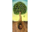Spring,Tree of Life Print from wood art , woman, folk art,
