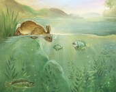 Watercolor Paper Print, Giclee, Isabella, bunny,easter, children wall art,animal